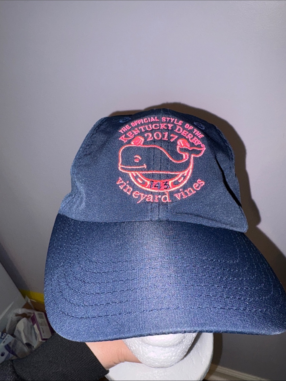 Vineyard Vines Kentucky Derby 143rd 2017 Navy Hat with Pink Embroiderery Hat Cap